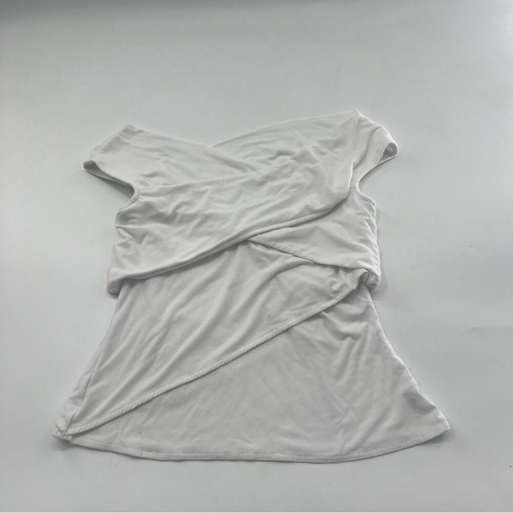 Theory Wrapped Top Short Sleeve Knit Shirt Ribbed Viscose White - Picture 1 of 7